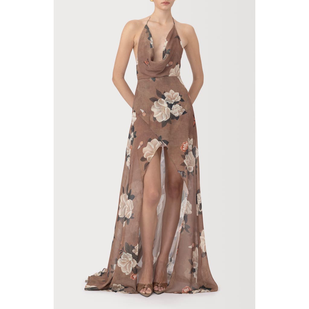 SAU LEE SAU LEE Cairo Floral Plunge Halter Neck Gown