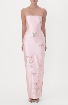 SAU LEE SAU LEE Ilsa Embroidered Strapless Satin Gown