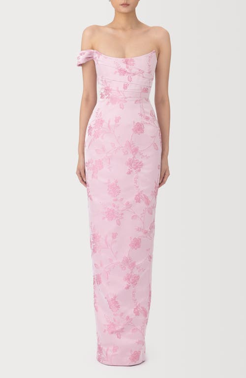 SAU LEE SAU LEE Jackson Metallic Floral Brocade Cateye Strapless Gown