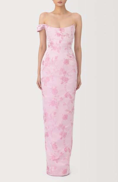 SAU LEE SAU LEE Jackson Metallic Floral Brocade Cateye Strapless Gown