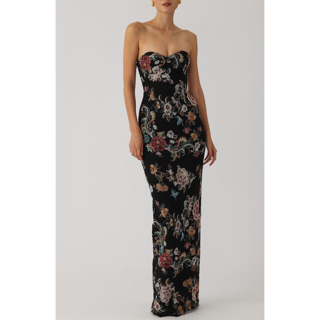 SAU LEE SAU LEE Maren Strapless Floral Jacquard Cotton Blend Column Gown