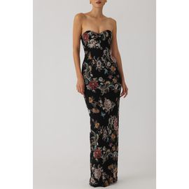 SAU LEE SAU LEE Maren Strapless Floral Jacquard Cotton Blend Column Gown