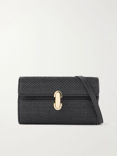 SAVETTE Symmetry leather-trimmed woven raffia shoulder bag