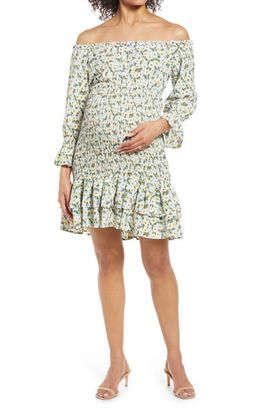Savi Mom Savi Mom Daisy Flora Off the Shoulder Ruffle Maternity Dress