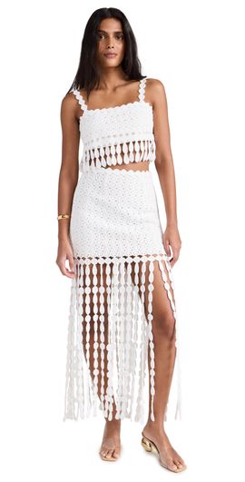 Saylor Saylor Elie Fringe Midi Skirt Set White S