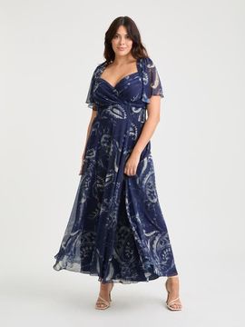 Scarlett & Jo Scarlett & Jo Kemi Print Bolero Wrap Bodice Maxi Gown