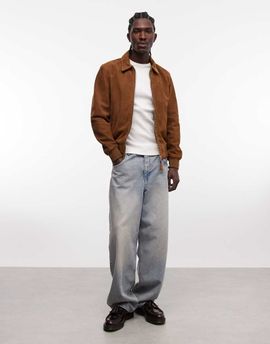 Schott Schott real suede bomber jacket with collar in rust-Red