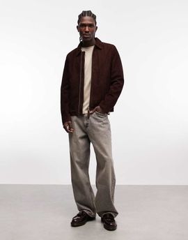 Schott Schott real suede harrington jacket in chocolate brown