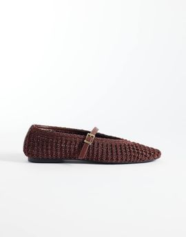 Schuh schuh Lisbeth double buckle woven ballet flats in brown