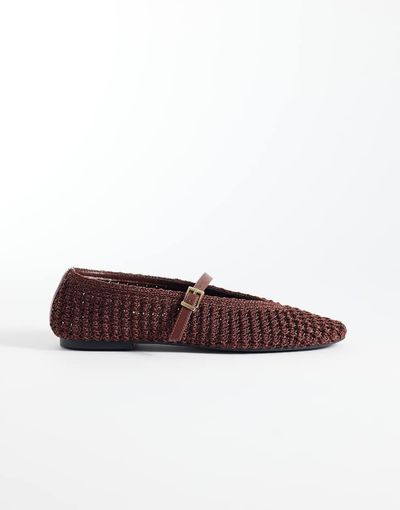 Schuh schuh Lisbeth double buckle woven ballet flats in brown