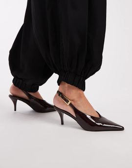 Schuh schuh Sage slingback kitten heels in patent brown