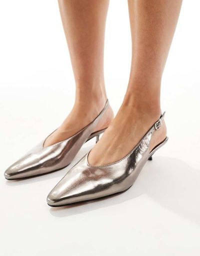 Schuh schuh Soraya kitten heel slingback shoes in pewter-Silver