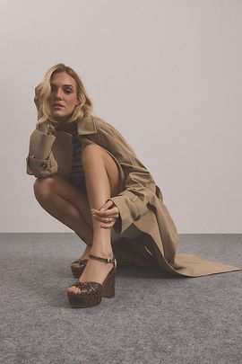 Schutz Schutz Keefa Snakeskin Heeled Sandals in Pecan Brown, Women's at Urban Outfitters