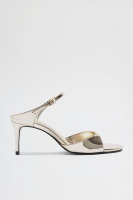 Schutz Schutz Lyra Mid Heeled Sandals in Platinum, Women's at Urban Outfitters