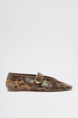 Schutz Schutz Vick Animal Print Buckle Ballet Flats in Pecan Brown, Women's at Urban Outfitters