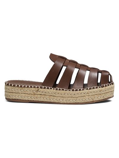 Schutz Women's Valerie 45MM Leather & Raffia Flatform Mules