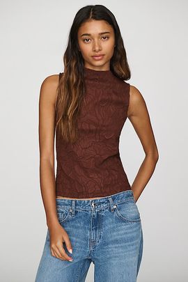 Scotch & Soda Embossed Pleated Mock-Neck Tank Top
