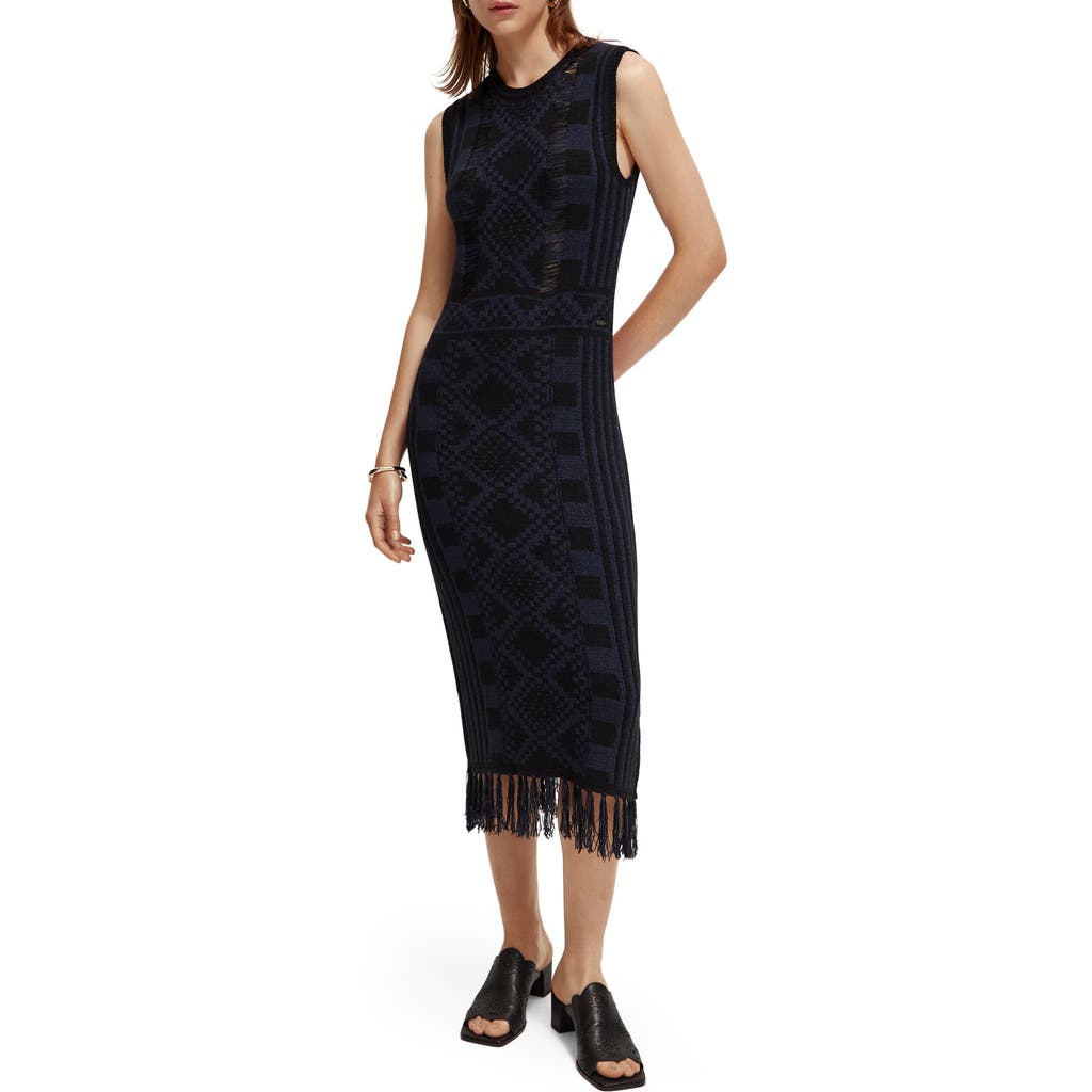 Scotch & Soda Scotch & Soda Geo Jacquard Fringe Hem Sleeveless Sweater Dress
