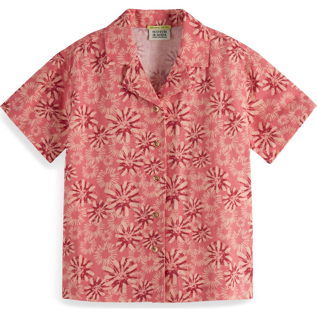 Scotch & Soda Scotch & Soda Kids' Floral Short Sleeve Cotton & Linen Button-Up Shirt