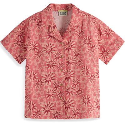 Scotch & Soda Scotch & Soda Kids' Floral Short Sleeve Cotton & Linen Button-Up Shirt