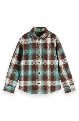 Scotch & Soda Scotch & Soda Kids' Pixelated Check Cotton Flannel Button-Up Shirt