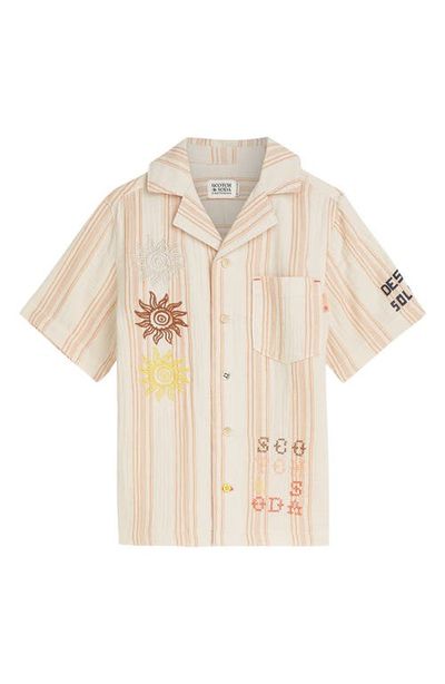 Scotch & Soda Scotch & Soda Kids' Stripe Embroidered Button-Up Camp Shirt