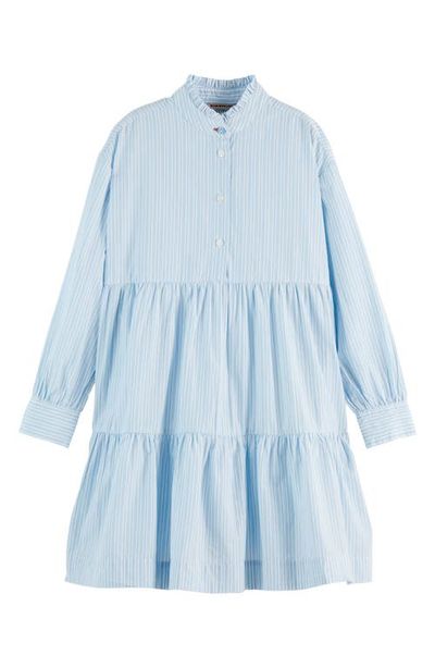 Scotch & Soda Scotch & Soda Kids' Stripe Long Sleeve Tiered Cotton Shirtdress