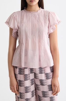 Scotch & Soda Scotch & Soda Pintuck Lace Flutter Sleeve Top