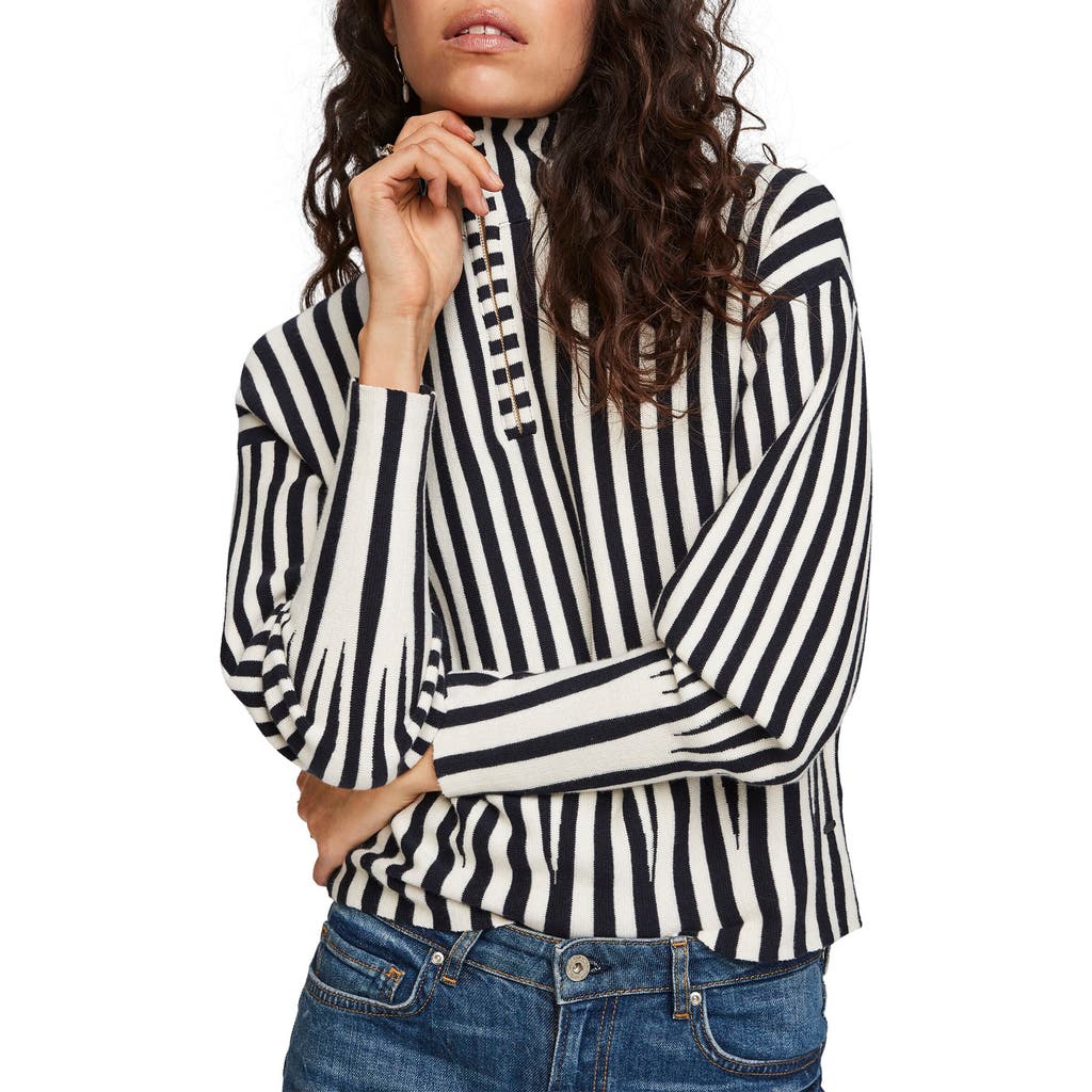 Scotch & Soda Scotch & Soda Stripe Quarter Zip Cotton & Cashmere Sweater