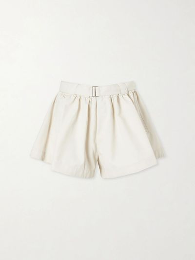 SEA Angelina belted pleated woven shorts
