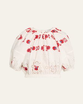 Sea Catharina Embroidered Bubble Crop Top