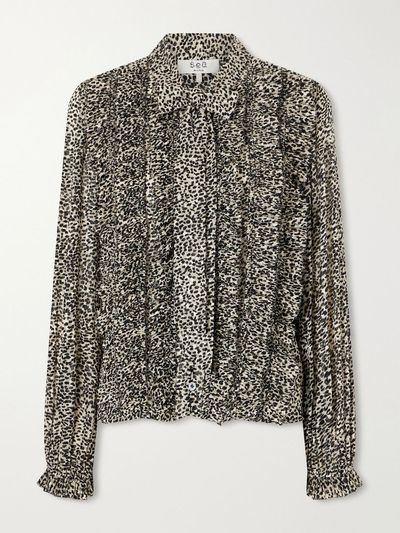 SEA Charlize tie-detailed ruffled animal-print chiffon blouse