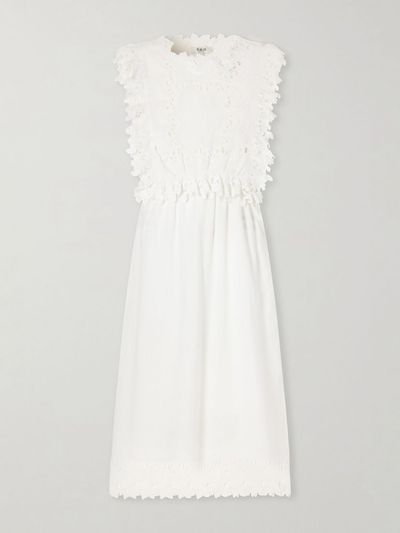 SEA Eleannora lace-trimmed cotton-voile midi dress
