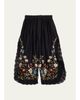 Sea Floral Embroidered Cotton & Lace Wide-Leg Culotte Pants - 1