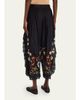 Sea Floral Embroidered Cotton & Lace Wide-Leg Culotte Pants - 3