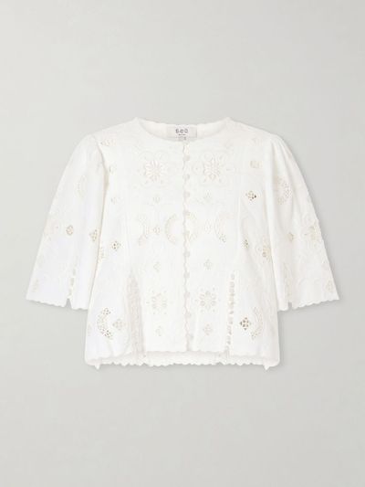 SEA Gardener broderie anglaise cotton and linen-blend blouse