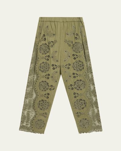 Sea Gardener Embroidered Lace-Panel Pants