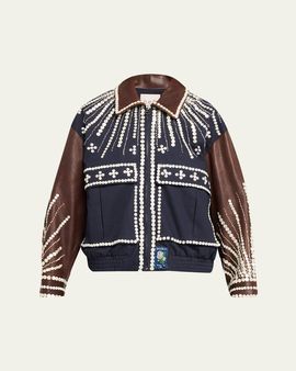 Sea Georgie Embellished Mixed-Media Bomber Jacket