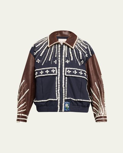 Sea Georgie Embellished Mixed-Media Bomber Jacket