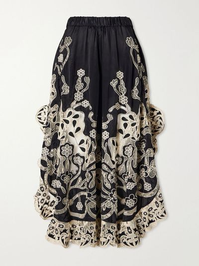 SEA Gracelyn ruffled lace-trimmed cotton wide-leg pants