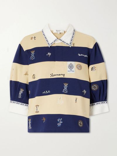 SEA Juliet embroidered striped cotton-jersey T-shirt