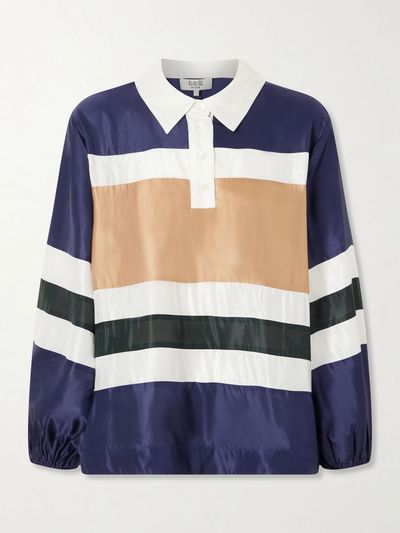SEA Juliet striped satin polo shirt