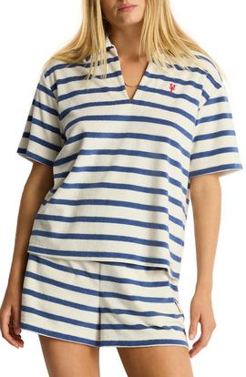 Sea Level Sea Level Ahoy Stripe Cotton Blend French Terry Cover-Up Polo Shirt