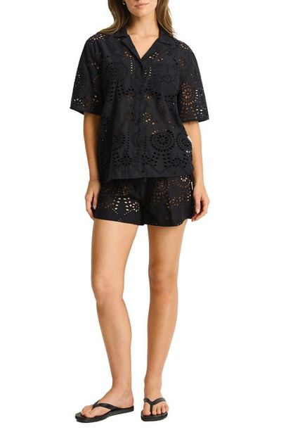 Sea Level Sea Level Ibiza Cotton Eyelet Cover-Up Bowling Shirt