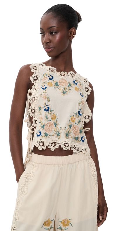 Sea Sea Adonna Embroidered Sleeveless Top Cream