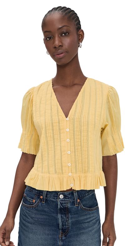 Sea Sea Alberte Solid Bubble Sleeve Blouse Yellow