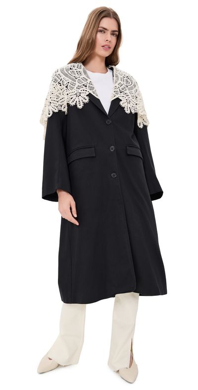 Sea Sea Alina Lace Oversized Long Coat Black