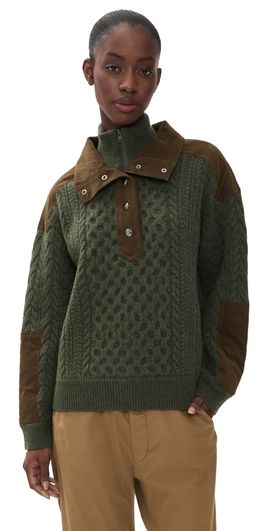 Sea Sea Allen Cable Half Zip Double Layer Sweater Green