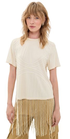 Sea Sea Carlotta Embroidered Fringe Top Cream