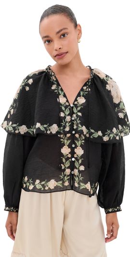 Sea Sea Christina Print Cape Blouse Black
